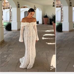 Angel Lane off the shoulder Georgette Lace Maxi- Ivory